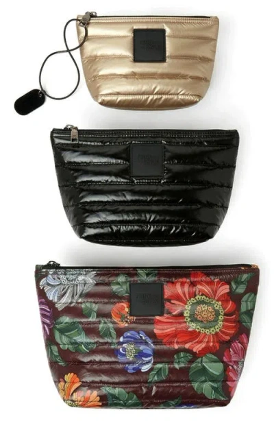 Think Royln Travel Trio Set Of 3 Pouches In Black Floral Multi