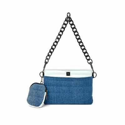 Think Royln Women's Downtown Crossbody Bag In Stone Washed/ Denim White Patent In Multi