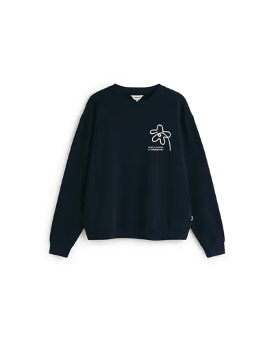 Thinking Mu Blue Hand Embroidered Flower Leon Sweatshirt