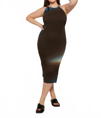 Thinking Mu Glass Pleated Miriam Midi Dress In Multi In Black