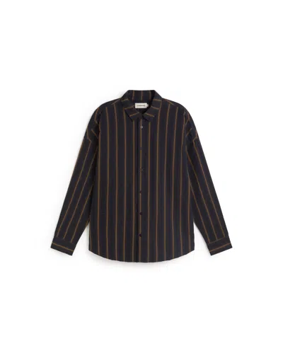 Thinking Mu Men's Blue Haru Oversize Seersucker Striped Shirt In Black
