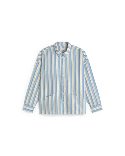 Thinking Mu Men's Blue Jim Striped Poplin Shirt In Multi