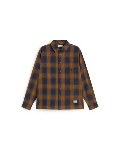 Thinking Mu Men's Blue Theo Navy Check Overshirt In Brown