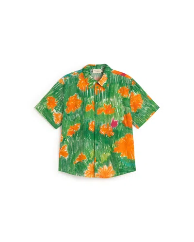 Thinking Mu Men's Green Crayon Paddy Flower Shirt