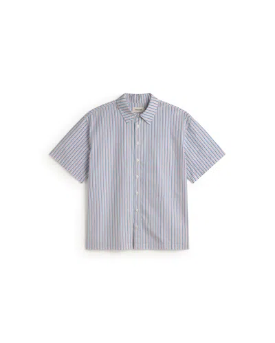 Thinking Mu Men's Pink Kurtis Oversize Striped Poplin Shirt In Blue