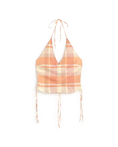 Thinking Mu Women's Adjustable Orange Checkered Top Hiba In Multi