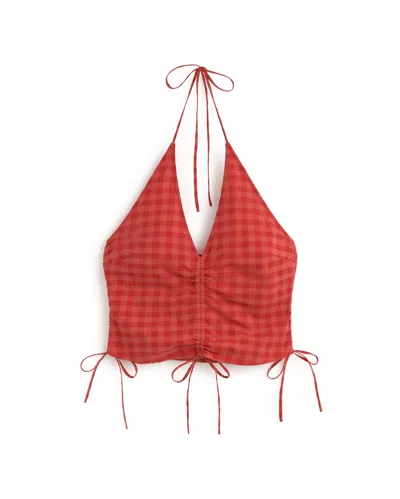 Thinking Mu Women's Adjustable Seersucker Top Red Hiba