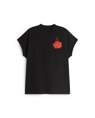 Thinking Mu Women's Black Embroidered Mandarinas Volta T-shirt