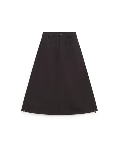 Thinking Mu Women's Black Paper-touch Estel Midi Skirt