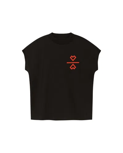 Thinking Mu Women's Black Two Hearts Patch T-shirt