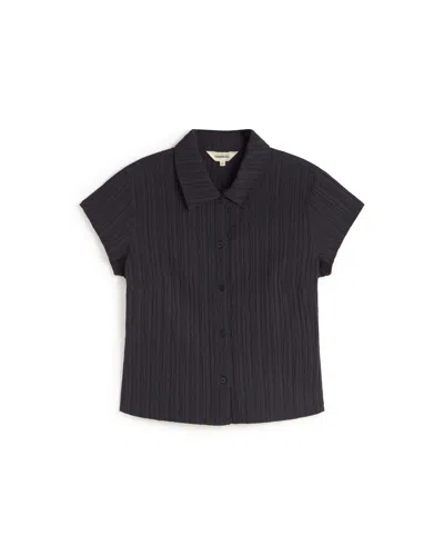 Thinking Mu Women's Blue Blouse Slim Popcorn Navy Kitty