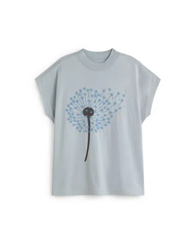 Thinking Mu Women's Blue Embroidered Dandelion Volta T-shirt