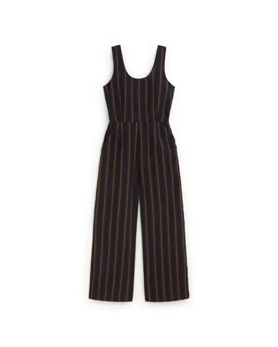 Thinking Mu Women's Blue Raflesia Striped Seersucker Jumpsuit