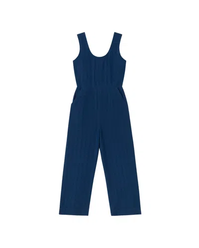 Thinking Mu Women's Blue Seersucker Rafflesia Jumpsuit