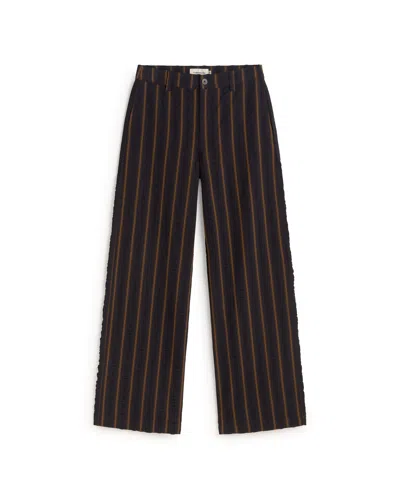 Thinking Mu Women's Blue Serena Striped Seersucker Straight Pants