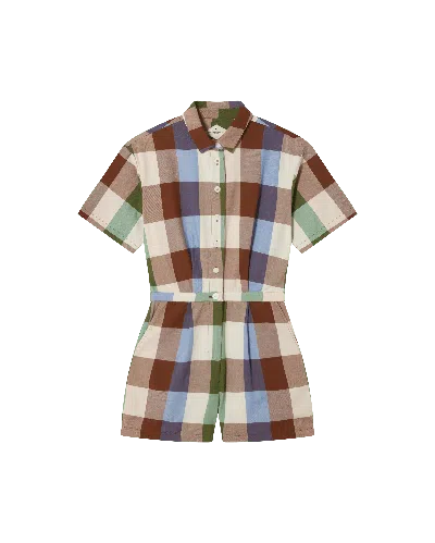 Thinking Mu Agata Playsuit Check In Brown
