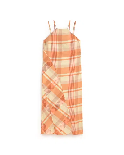 Thinking Mu Women's Long Orange Plaid Dress Helia
