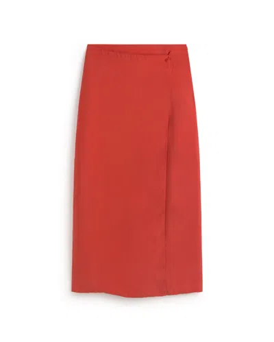 Thinking Mu Women's Long Red Cupro Skirt Selina