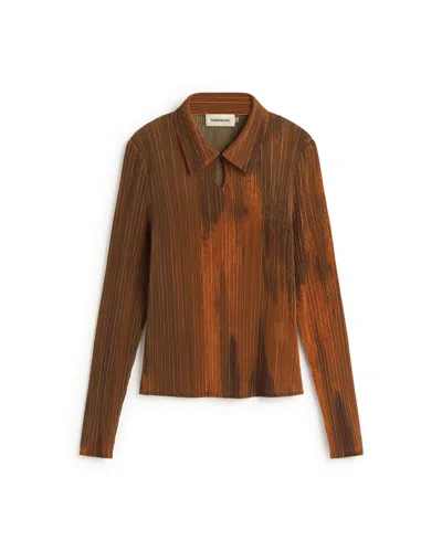 Thinking Mu Women's Orange Pleated Agostina Top In Brown