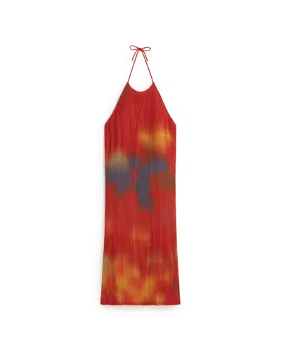 Thinking Mu Women's Pleated Midi Dress Red Flowers Miriam