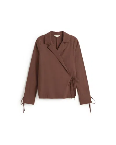 Thinking Mu Women's Red Wrapped Wine Seersucker Lenie Blouse In Brown