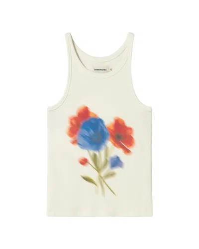 Thinking Mu Women's Top White Blurry Flower Harriet