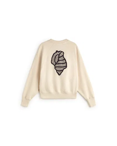Thinking Mu Women's White Bonnie Shell Hand Embroidered Sweatshirt In Brown