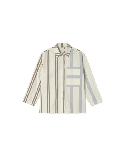 Thinking Mu Women's White Brown And Blue Striped Blouse Marcelle