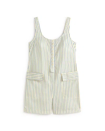 Thinking Mu Women's White Maud Striped Poplin Jumpsuit