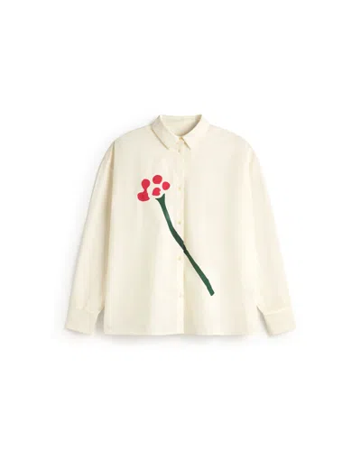 Thinking Mu Women's White Poplin Flower Juana Blouse