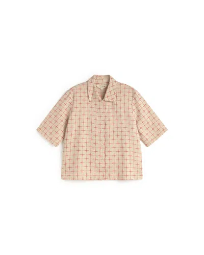 Thinking Mu Women's White Printed Lattice Checkered Blouse Ane In Neutral