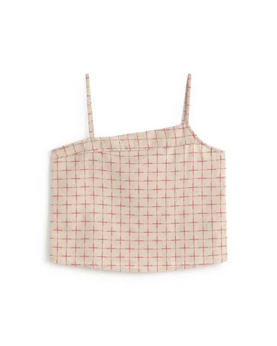 Thinking Mu Women's White Top Printed Checkered Lattice Raida In Brown