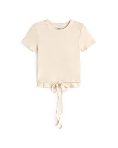 Thinking Mu Women's White Top Slim Raw Bow Opening Back Rio In Neutral