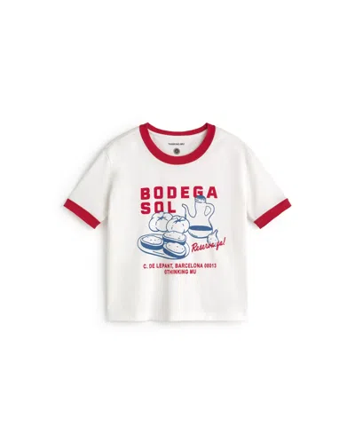 Thinking Mu Women's White T-shirt Red Contrast Cellar Red Sun Zowie R