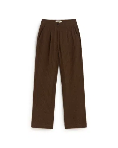 Thinking Mu Women's Wide Leg Seersucker Pants Brown Manolita