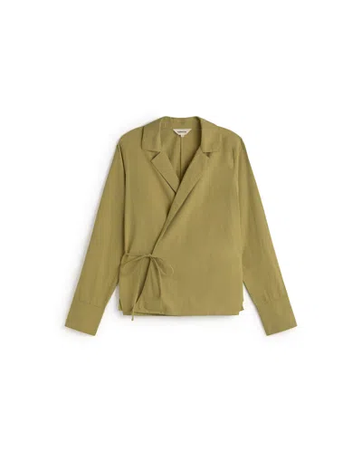 Thinking Mu Women's Wrapped Green Seersucker Lenie Blouse