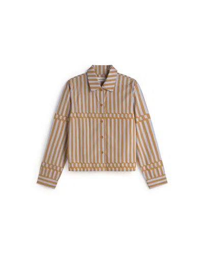Thinking Mu Women's Yellow Poplin Striped Esque Duna Blouse In Brown