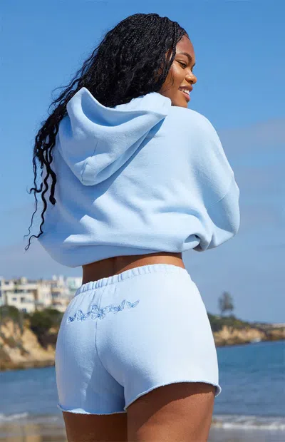 Third Charm Women's Butterflies Embroidered Flow Sweat Shorts In Light Blue
