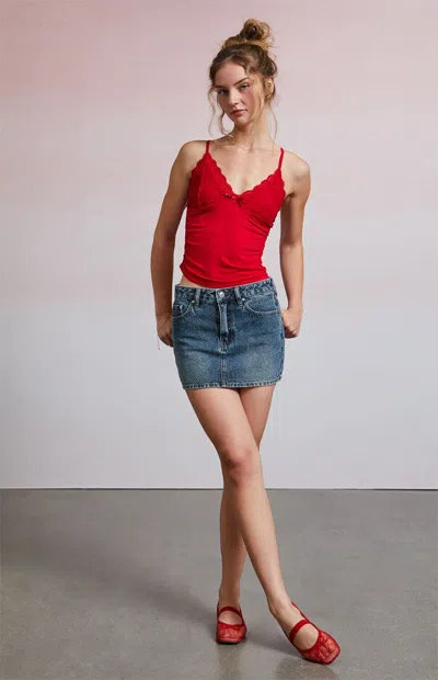 Third Charm Women's Eve Lace Trim Tank Top In Red