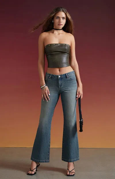 Third Charm Women's Faux Leather Grommet Tube Top In Brown In Green