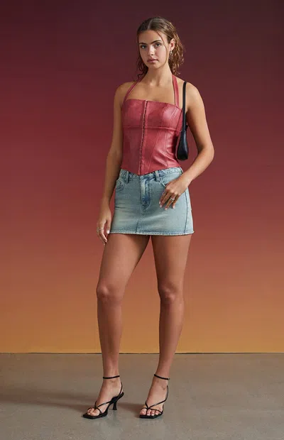 Third Charm Women's Faux Leather Halter Corset In Red