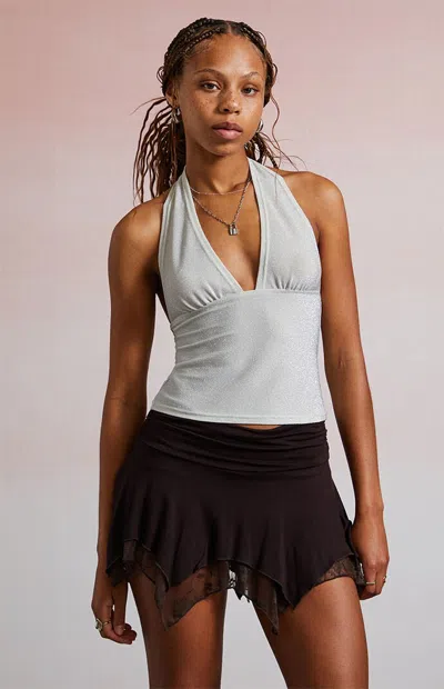 Third Charm Women's Gina Shine Halter Top In Silver In Gray