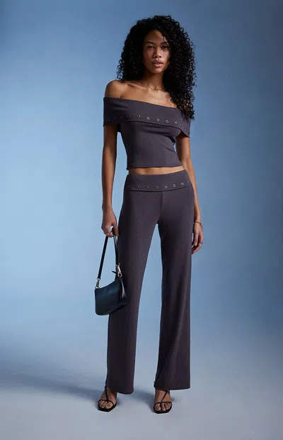 Third Charm Women's Grommet Lounge Pants In Slate Blue In Purple