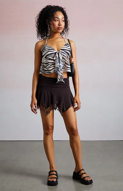 Third Charm Women's Indy Zebra Ruffle Tank Top In Black