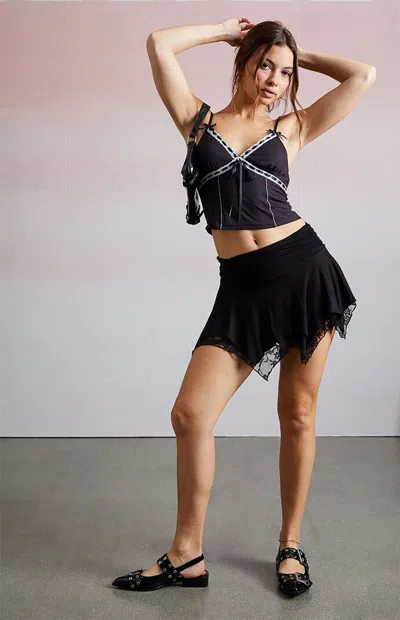 Third Charm Women's Jordan Ribbon V-neck Tank Top In Black