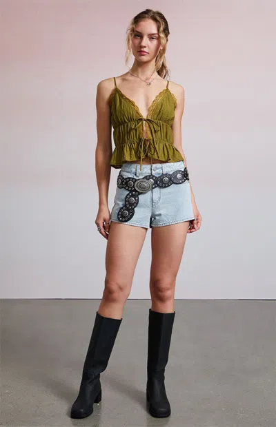 Third Charm Women's Quinn Tie Front Lace Trim Tank Top In Olive In Green