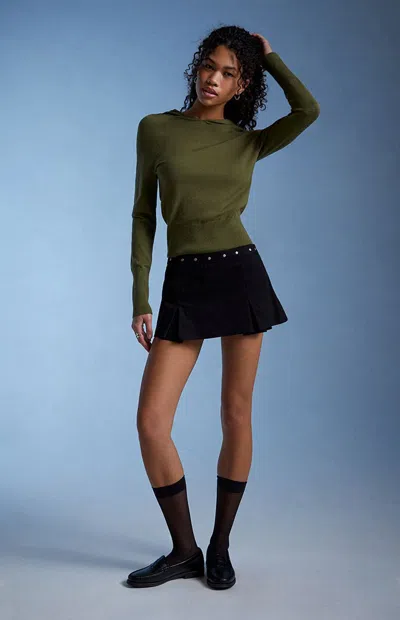 Third Charm Women's Riley Knit Hoodie In Olive In Green