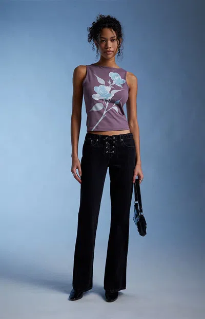 Third Charm Women's Rose High Neck Tank Top In Purple