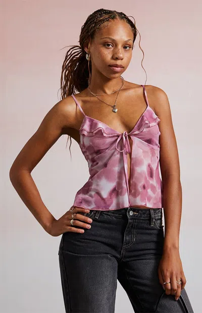 Third Charm Women's Selena Floral Mesh Tank Top In Purple In Pink