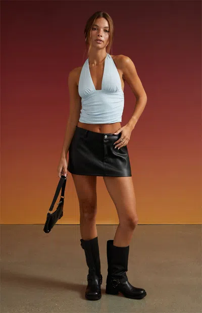 Third Charm Women's Serena Deep V Halter Top In Light Blue